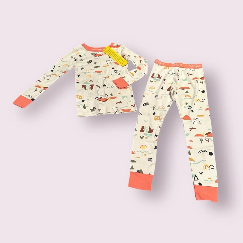 New With Partial Tag Toddler Cat & Jack Coral and Cream Southwest Theme Pajamas